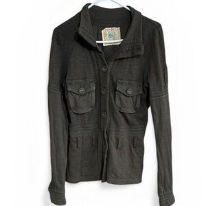 Free People Charcoal Gray Cropped Sweatshirt Jacket